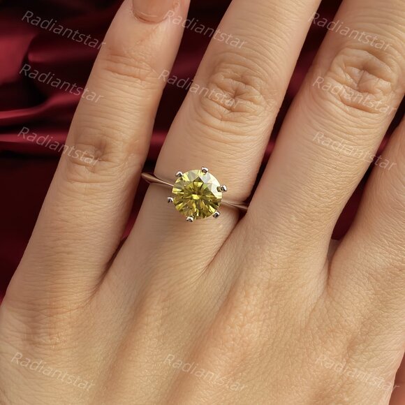 NEW Certified 2 ct. t.w. Lemon Yellow Moissanite Solitaire 6 Prong Ring - Picture 8 of 8